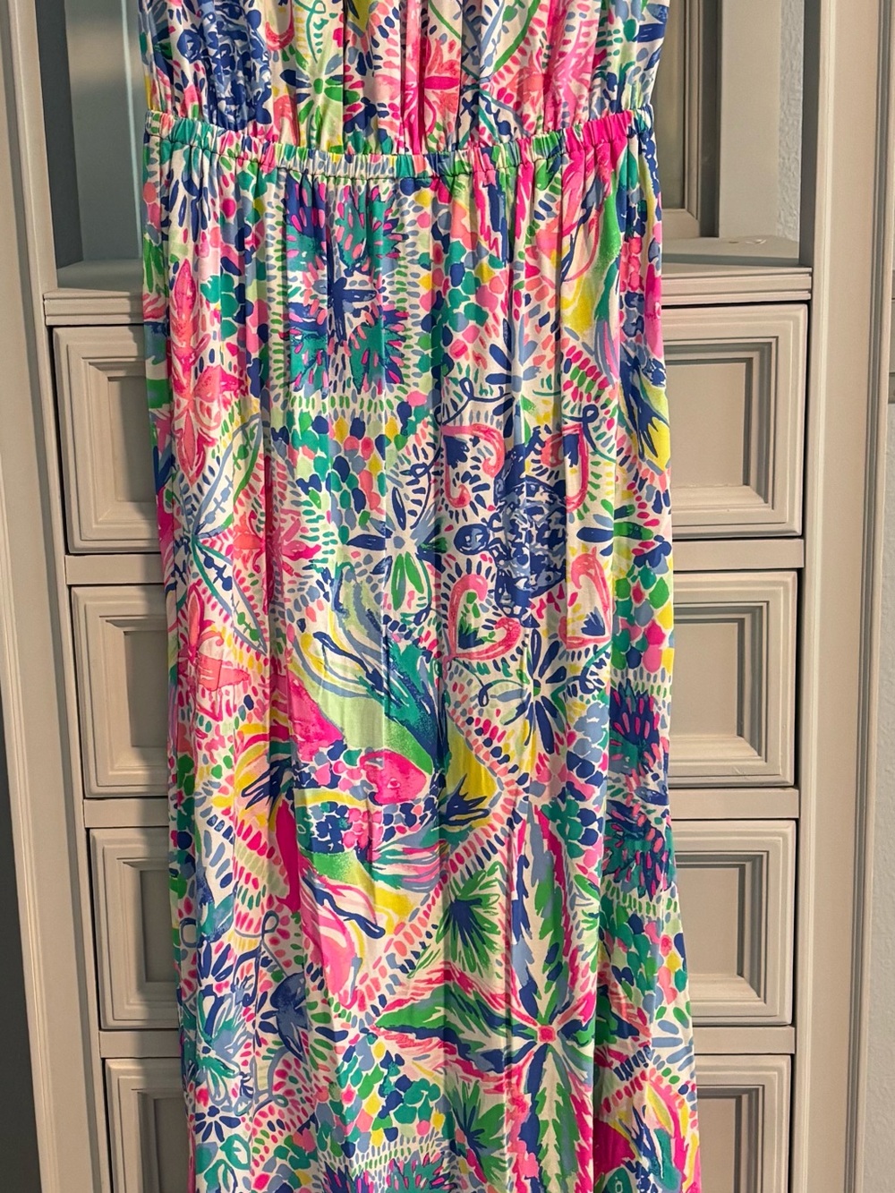 Lilly Pulitzer Tropical Floral Maxi Skirt in Pink, Blue & Green